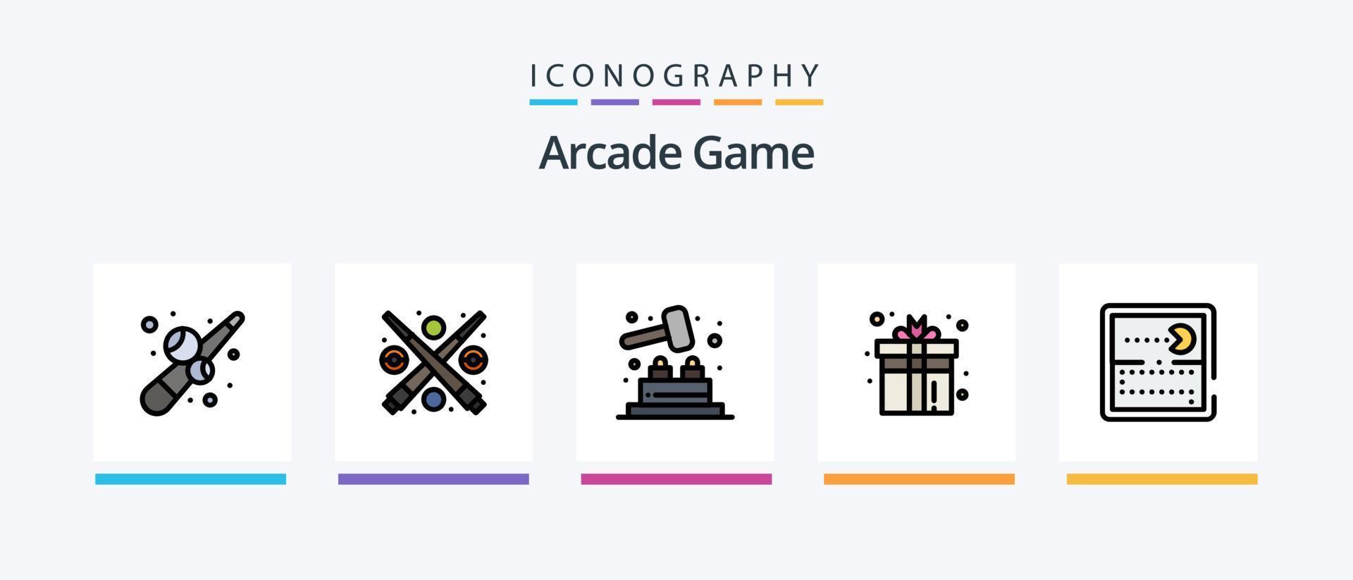 Arcade Line Filled 5 Icon Pack Including games. game. box. fun. joystick. Creative Icons Design vector