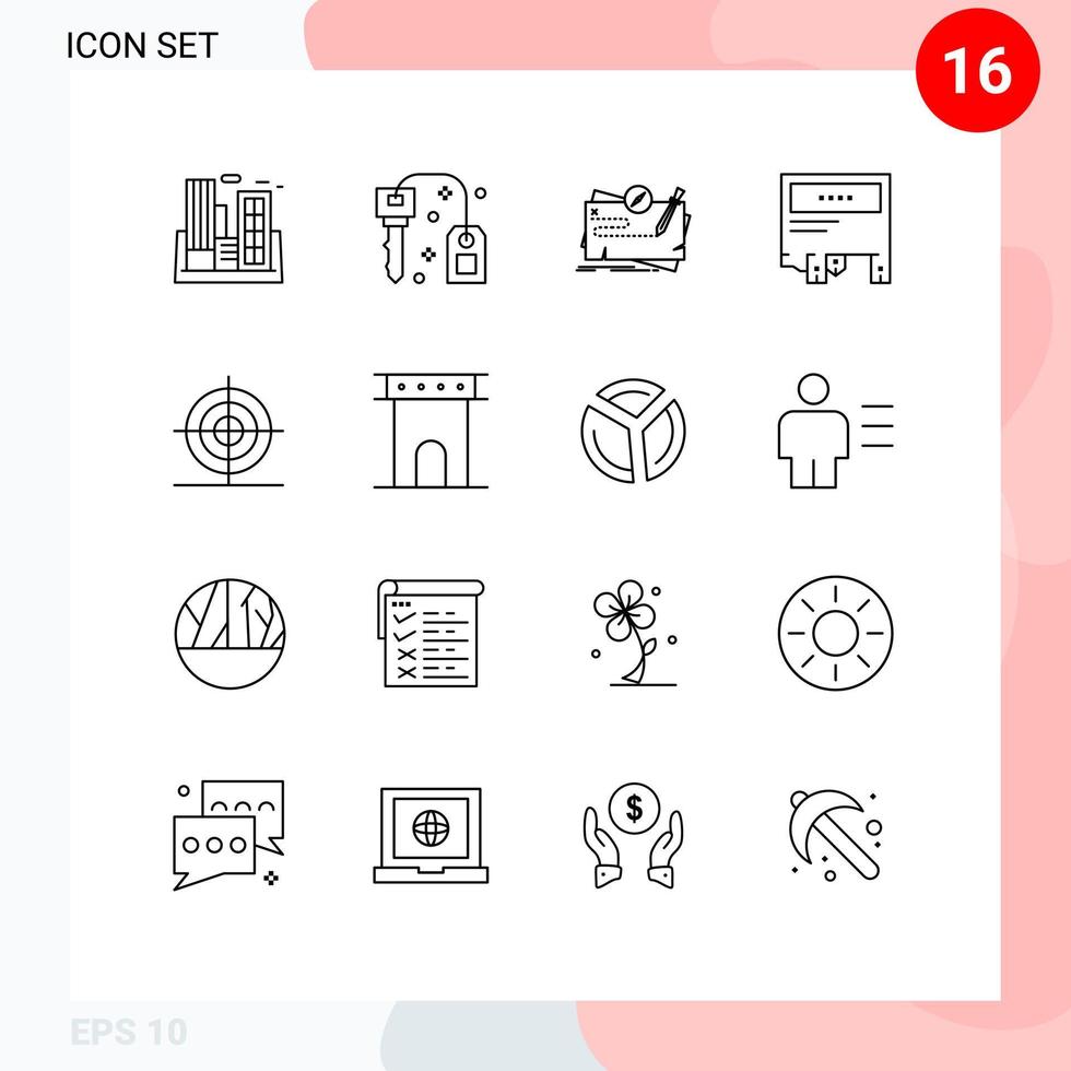 Pack of 16 creative Outlines of message advertising success ad quest Editable Vector Design Elements