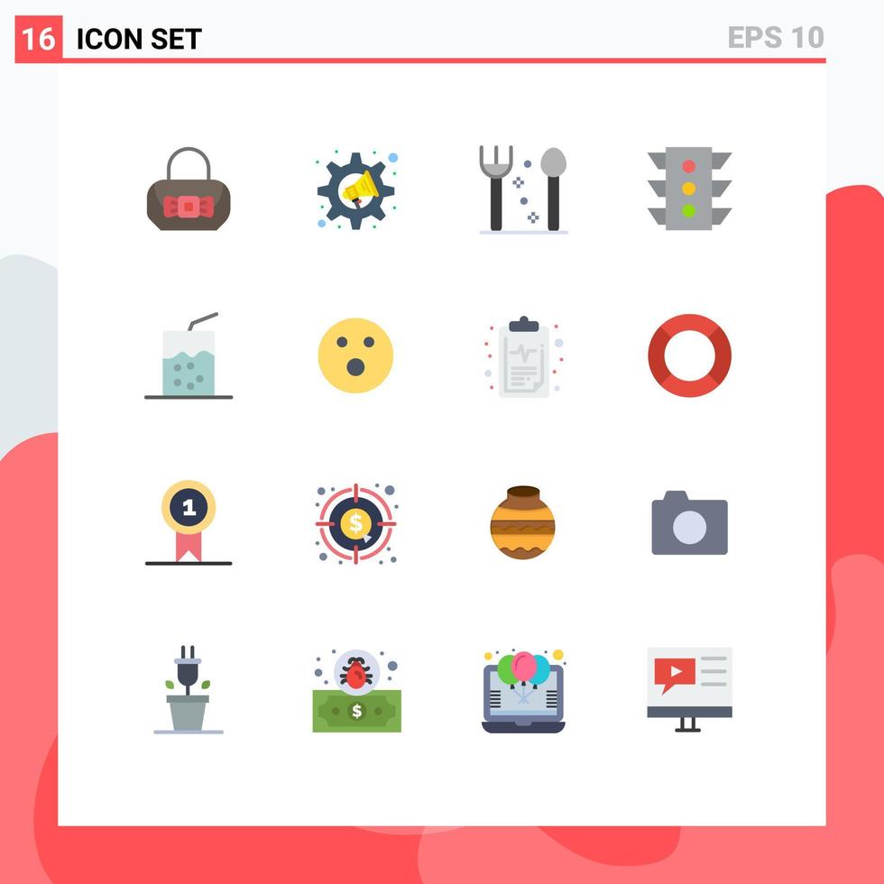 16 Flat Color concept for Websites Mobile and Apps soda cocktail fork rule signal Editable Pack of Creative Vector Design Elements