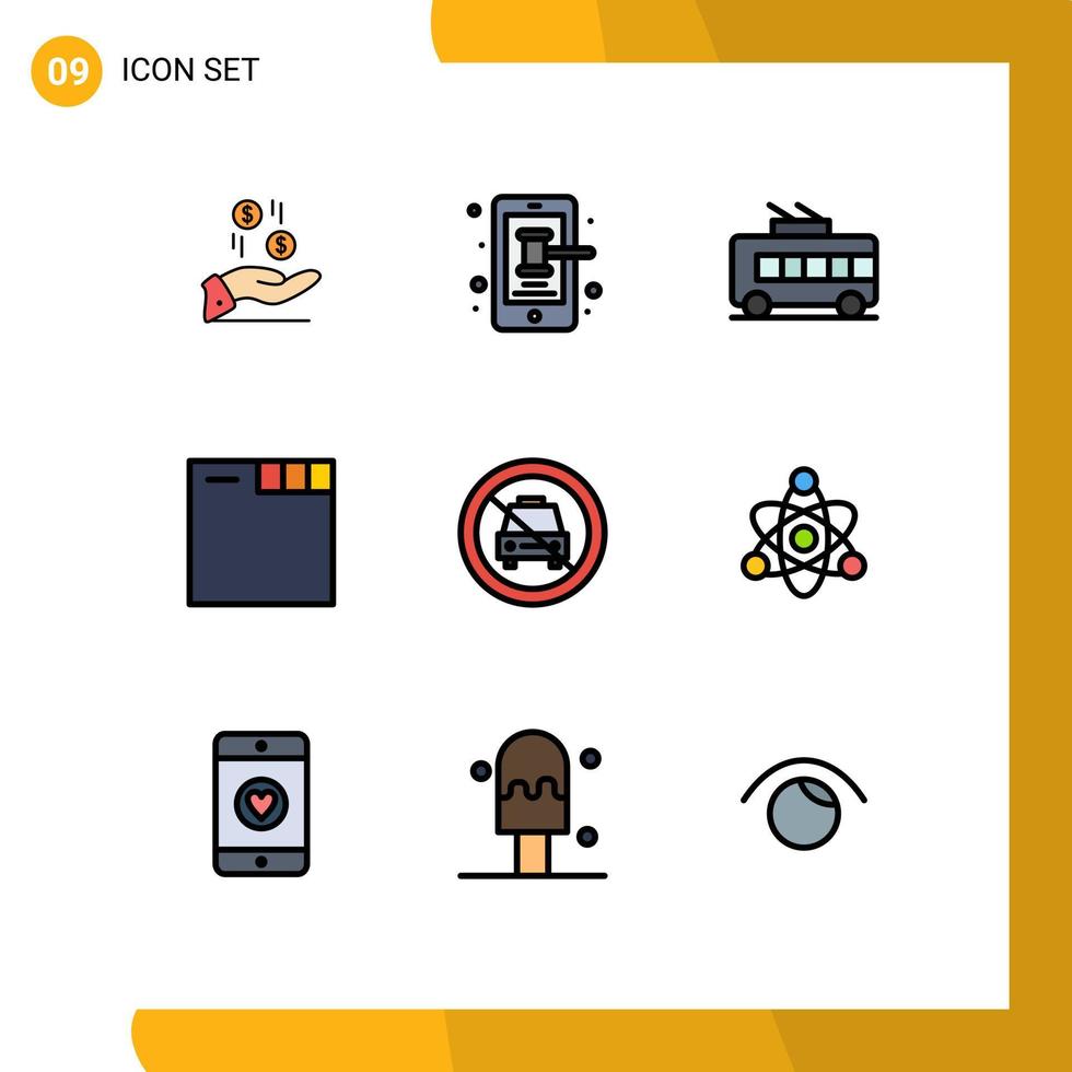 Pictogram Set of 9 Simple Filledline Flat Colors of disabled web trade tabs trolley bus Editable Vector Design Elements