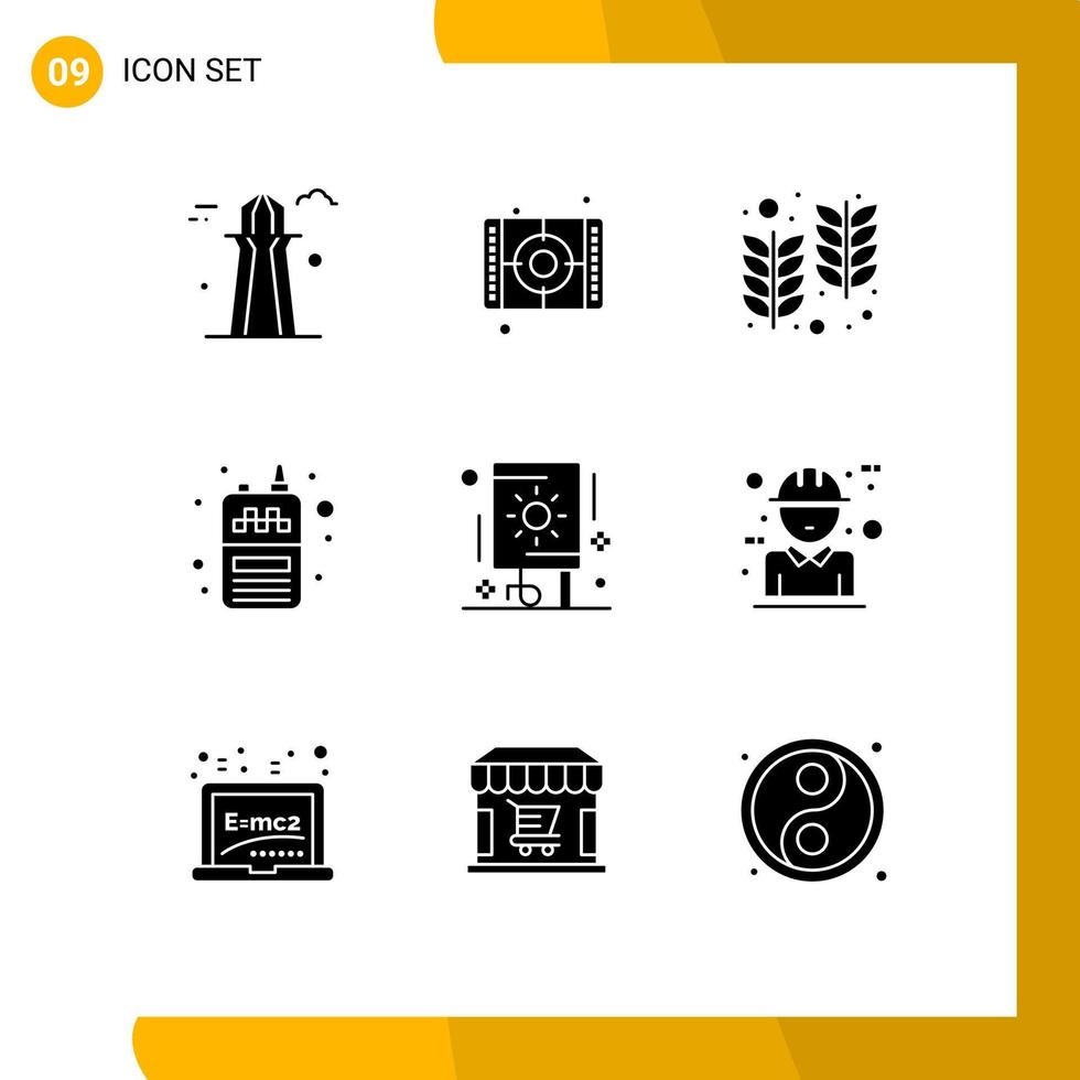 Editable Vector Line Pack of 9 Simple Solid Glyphs of festival wireless farm receiver phone Editable Vector Design Elements