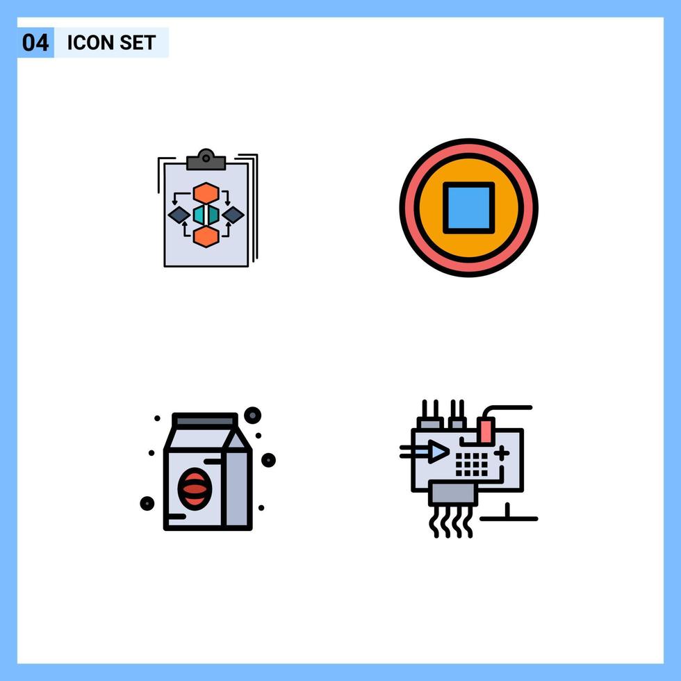 Pictogram Set of 4 Simple Filledline Flat Colors of clipboard user flow workflow coffee Editable Vector Design Elements