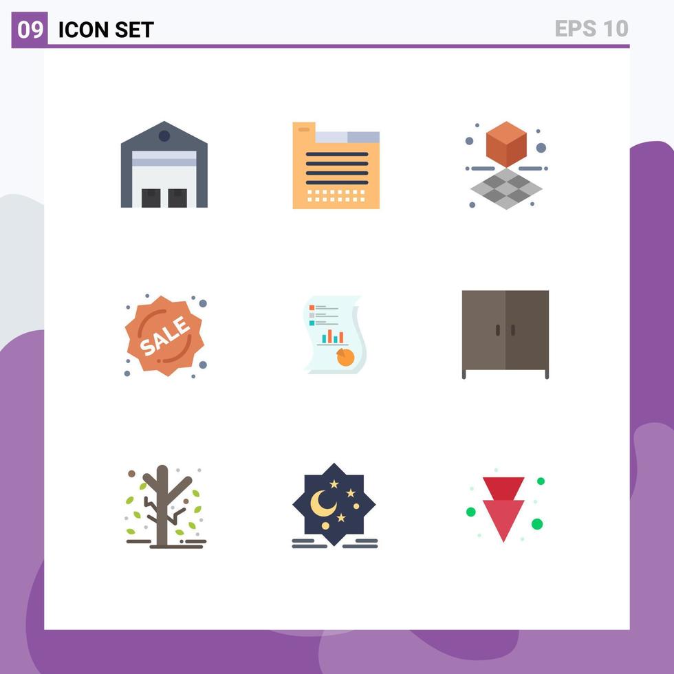 9 Universal Flat Color Signs Symbols of analytics shopping web design sale badge Editable Vector Design Elements