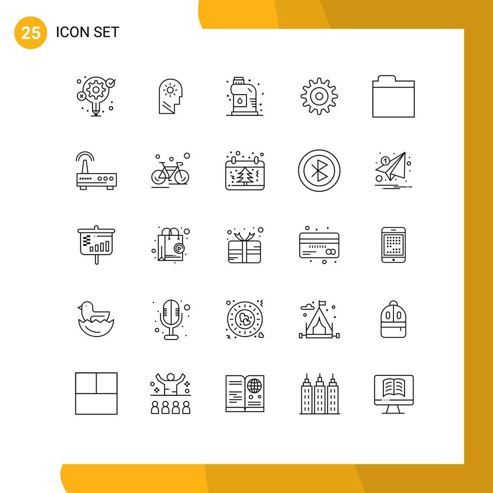 Stock Vector Icon Pack of 25 Line Signs and Symbols for storage files cleaner wheel gear Editable Vector Design Elements