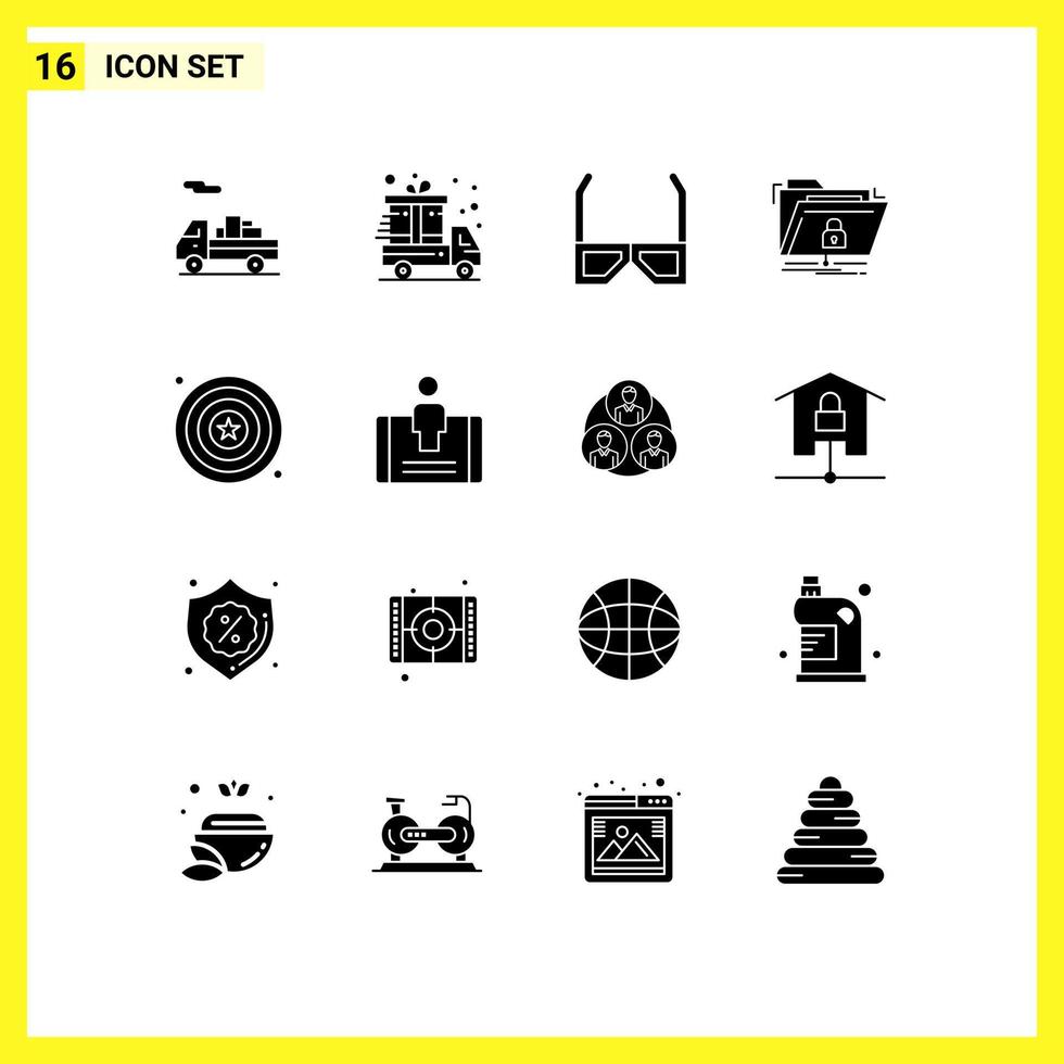 User Interface Pack of 16 Basic Solid Glyphs of day secure hd network files Editable Vector Design Elements