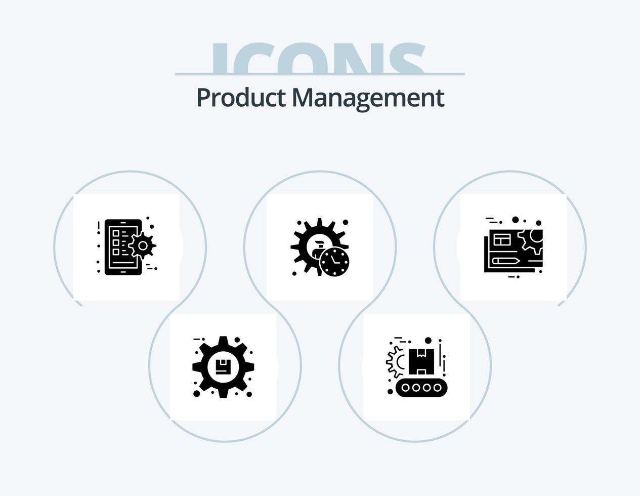 Product Management Glyph Icon Pack 5 Icon Design. time. manager. product. executive. smart phone vector