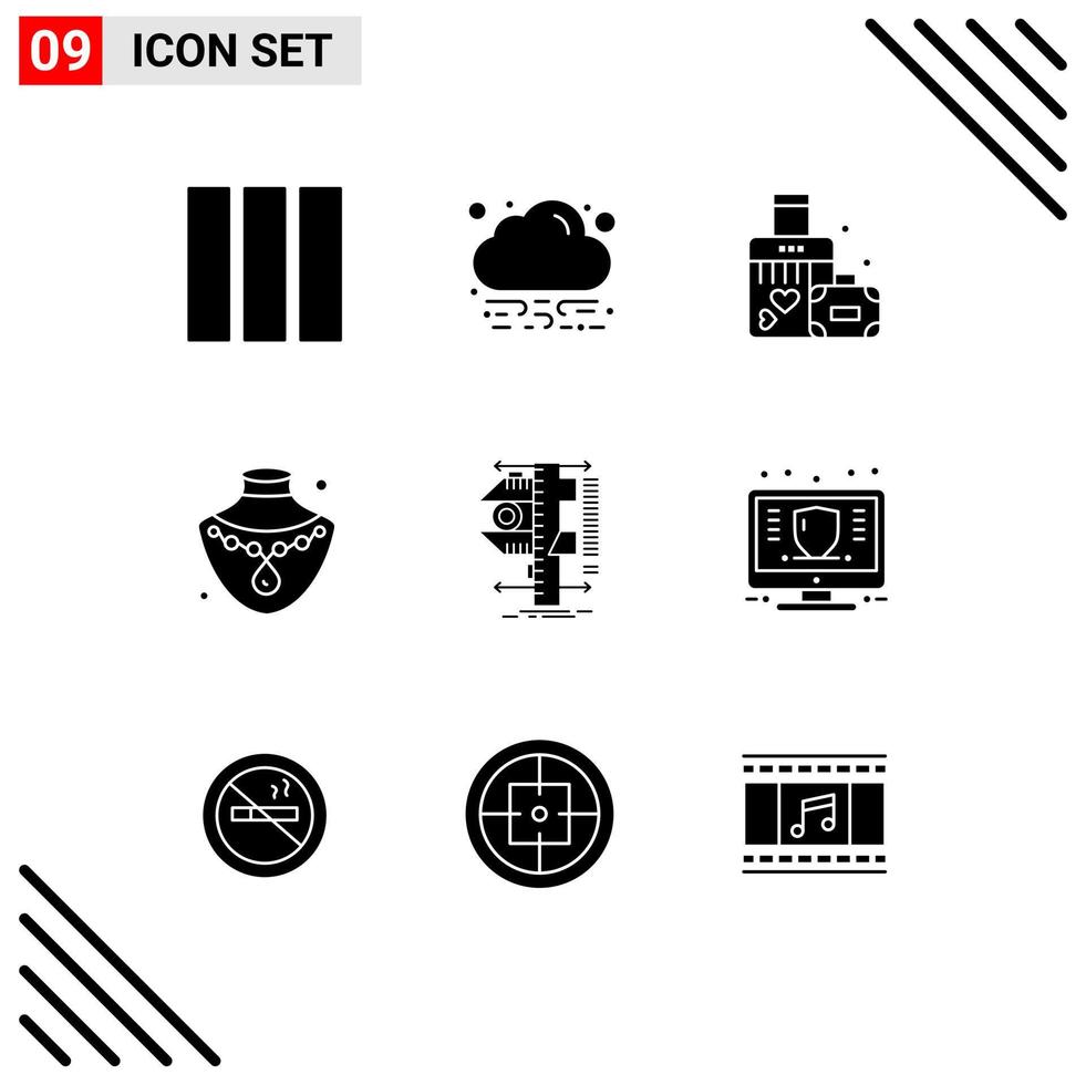 9 Universal Solid Glyph Signs Symbols of measurement calipers heart caliper gold Editable Vector Design Elements