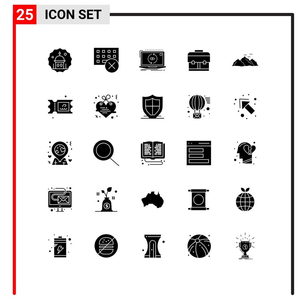 Pictogram Set of 25 Simple Solid Glyphs of school bag hardware update new Editable Vector Design Elements