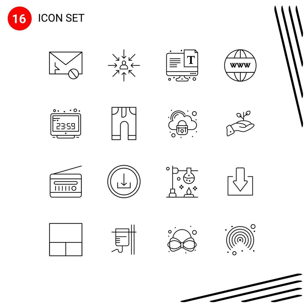 Pictogram Set of 16 Simple Outlines of www online focus business typography Editable Vector Design Elements
