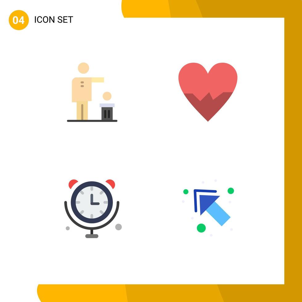 Group of 4 Flat Icons Signs and Symbols for bad clock recycling love connections Editable Vector Design Elements