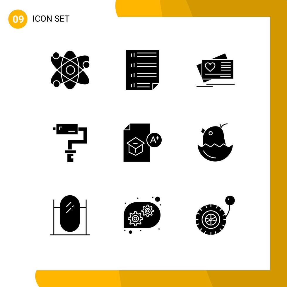 Group of 9 Solid Glyphs Signs and Symbols for education painter page brush wedding Editable Vector Design Elements