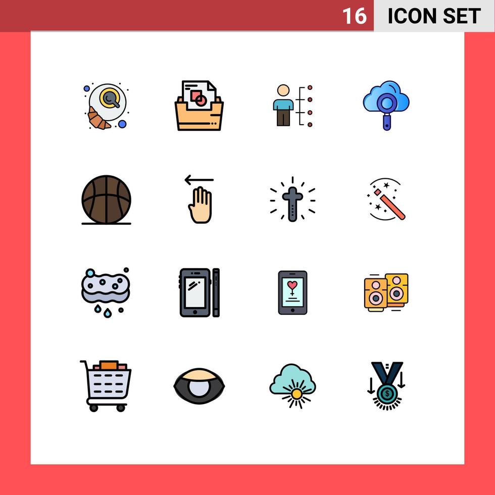 Pictogram Set of 16 Simple Flat Color Filled Lines of find computing skills cloud man Editable Creative Vector Design Elements