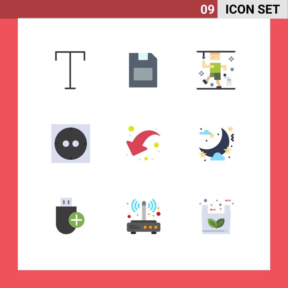 Universal Icon Symbols Group of 9 Modern Flat Colors of celebration down hospital share socket Editable Vector Design Elements