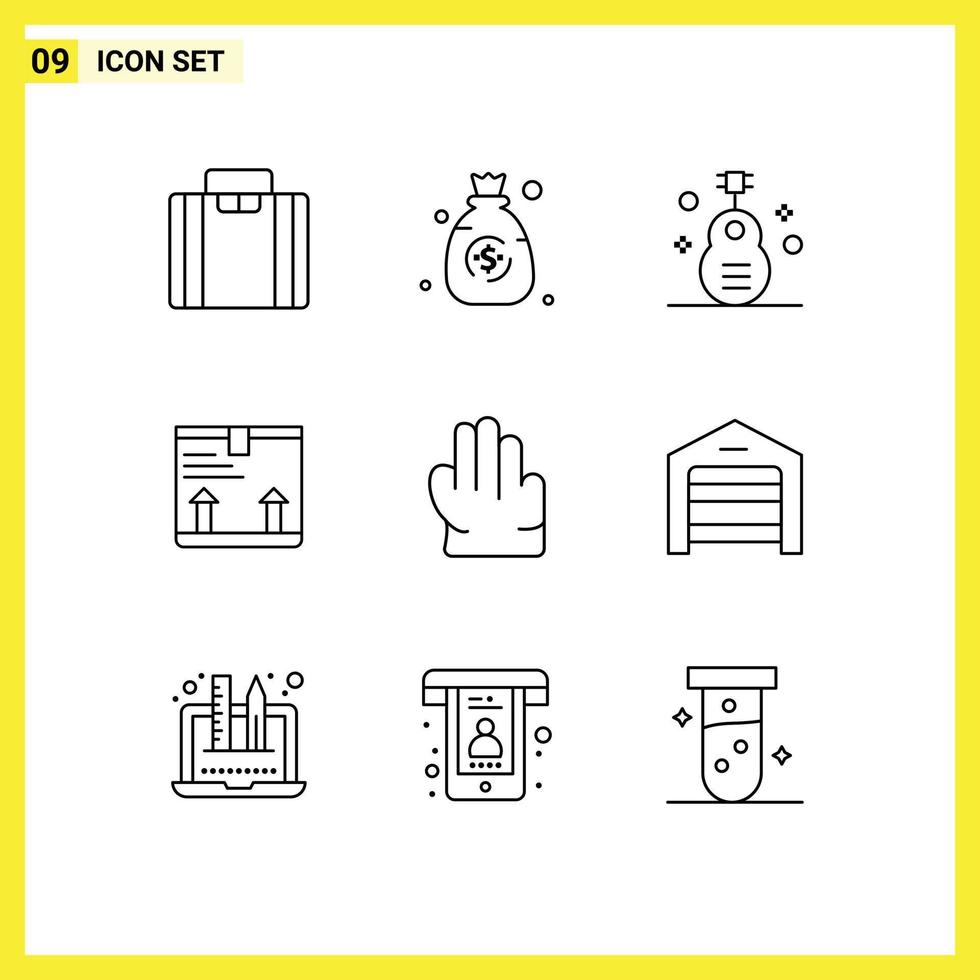 Set of 9 Modern UI Icons Symbols Signs for ecommerce grab guitar up box Editable Vector Design Elements