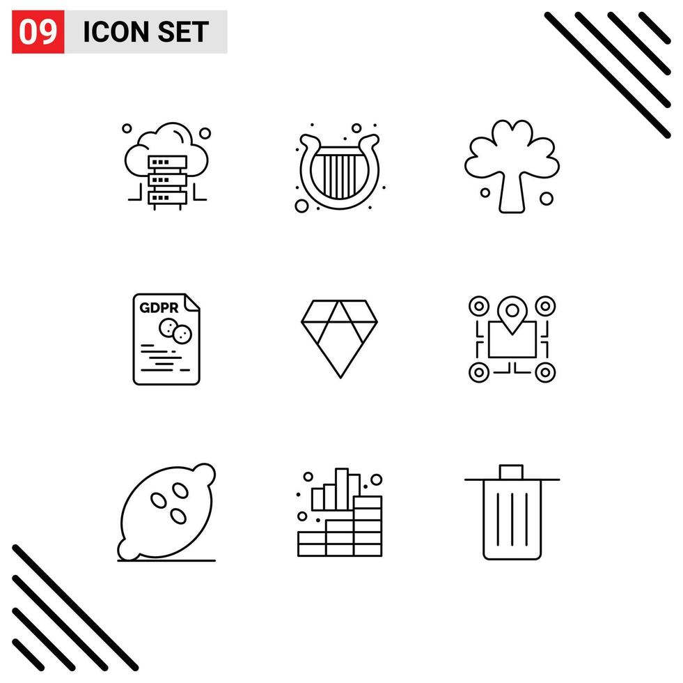 Set of 9 Modern UI Icons Symbols Signs for asch gdpr green file data Editable Vector Design Elements