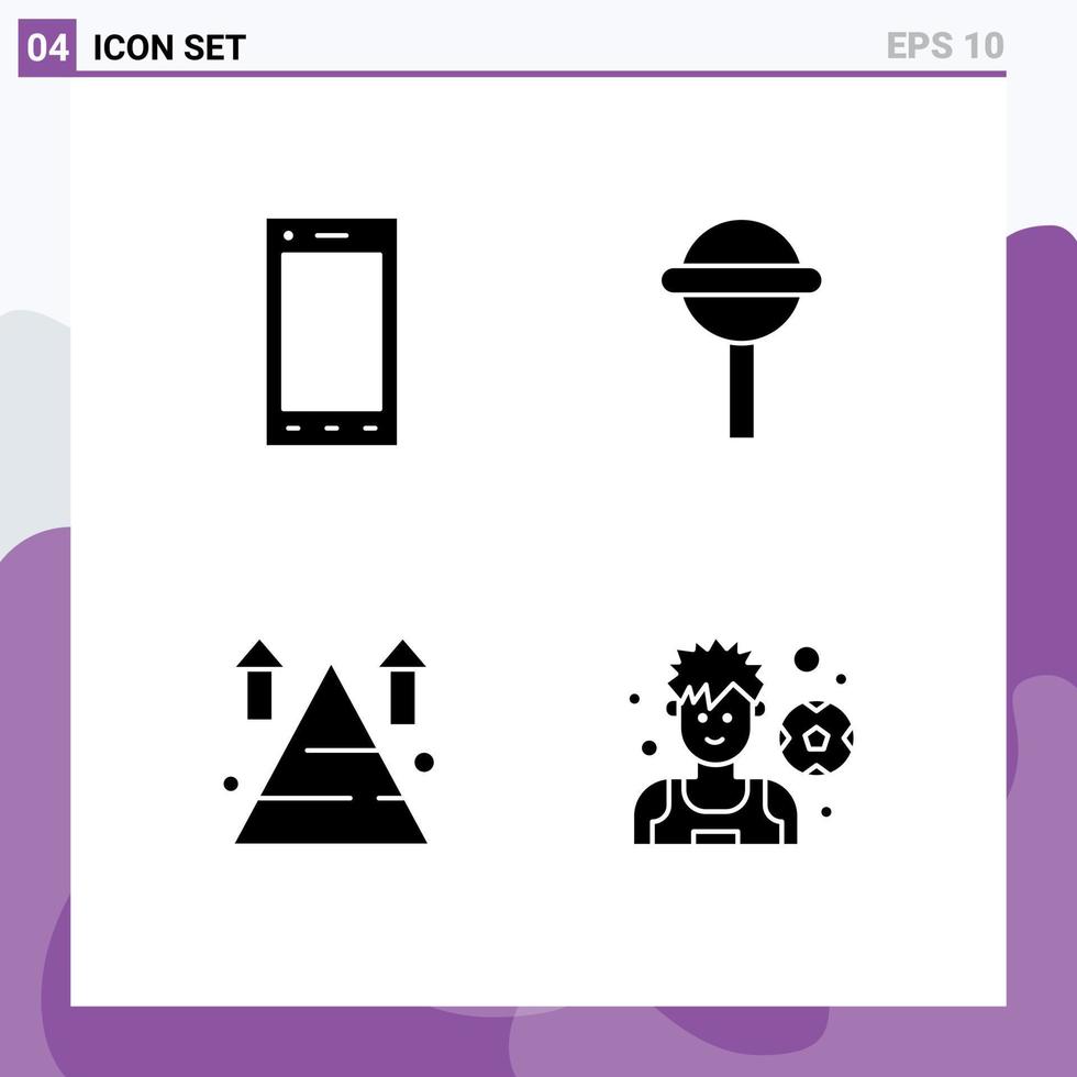 Universal Icon Symbols Group of 4 Modern Solid Glyphs of devices arrow tablet lollipop top Editable Vector Design Elements