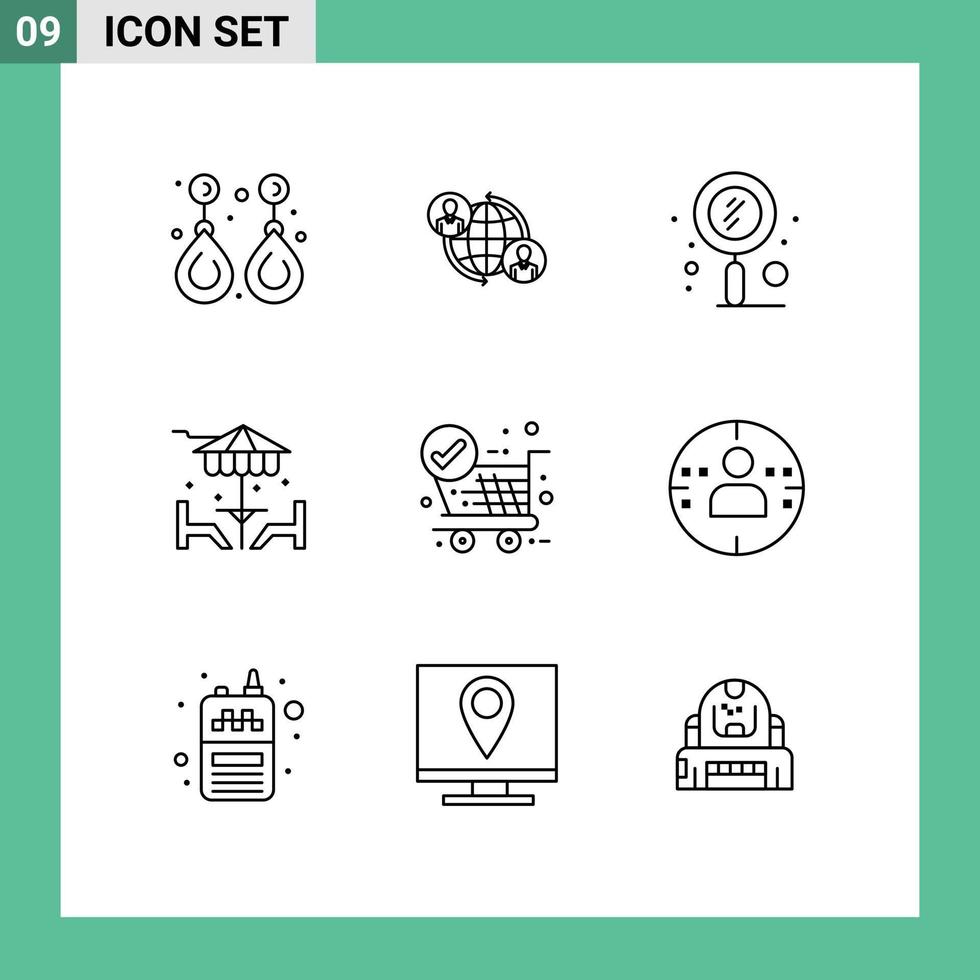 9 iconos creativos signos y símbolos modernos de cena playa internet zoom búsqueda elementos de diseño vectorial editables vector