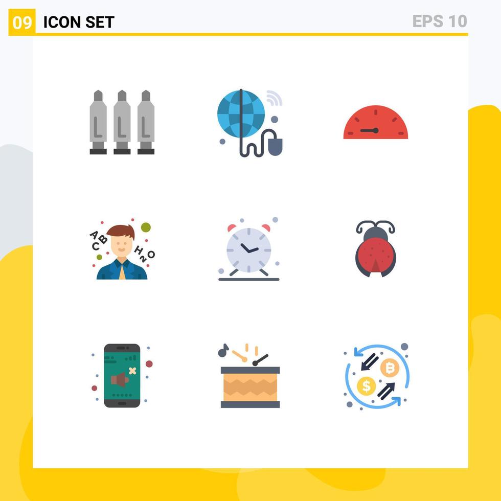Pictogram Set of 9 Simple Flat Colors of alert clock dash alarm school Editable Vector Design Elements