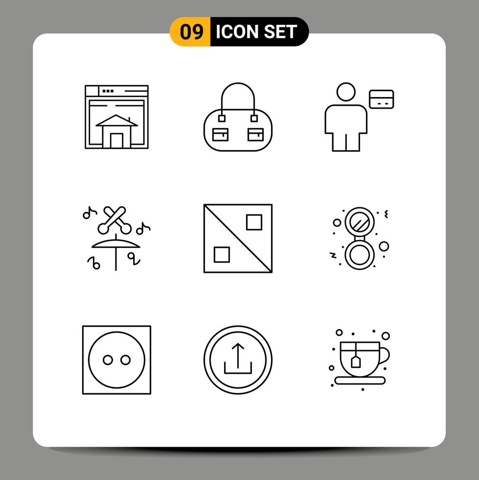 Mobile Interface Outline Set of 9 Pictograms of design multimedia avatar music debit Editable Vector Design Elements