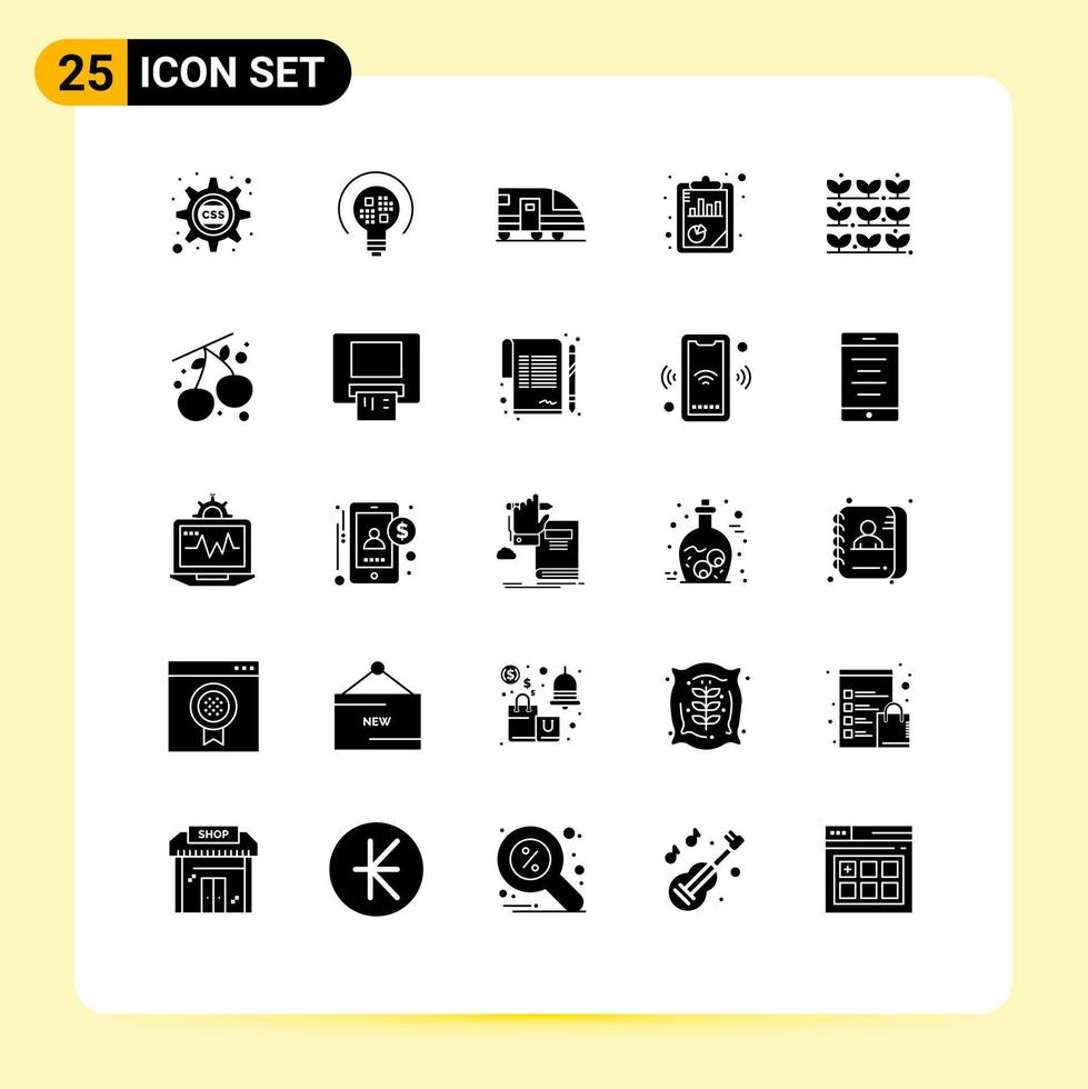 Set of 25 Commercial Solid Glyphs pack for grower seo analysis station seo analysis Editable Vector Design Elements