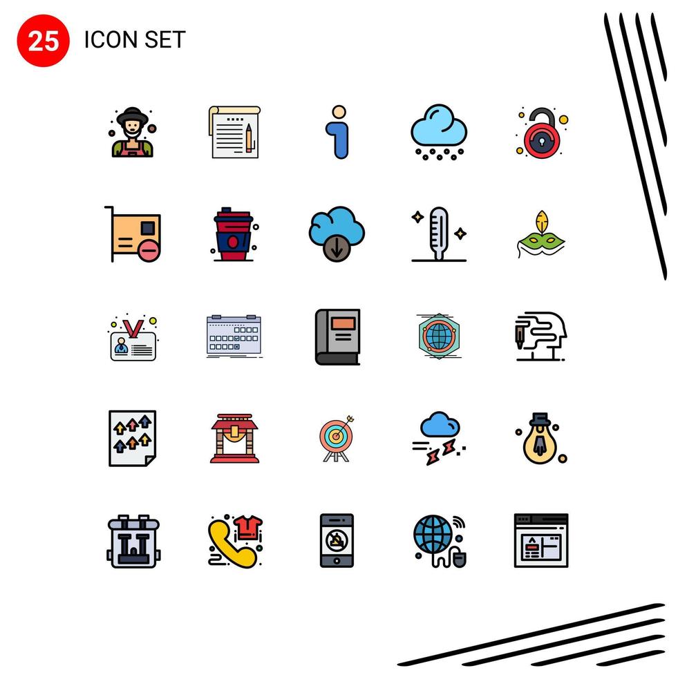 Pack of 25 creative Filled line Flat Colors of unsafe public i weather cloud Editable Vector Design Elements