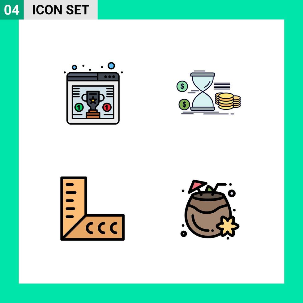 Modern Set of 4 Filledline Flat Colors Pictograph of awards geometry browser money tools Editable Vector Design Elements