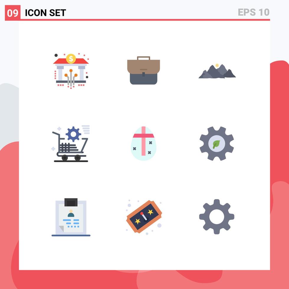 9 Universal Flat Color Signs Symbols of store setting mountain shopping scene Editable Vector Design Elements