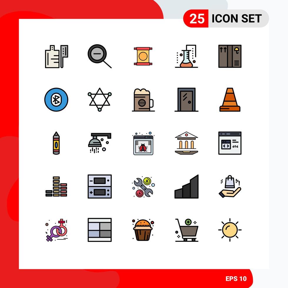 Mobile Interface Filled line Flat Color Set of 25 Pictograms of communication package chinese box science of matter Editable Vector Design Elements