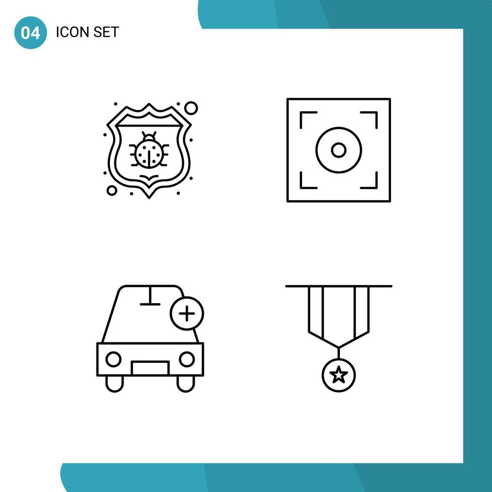 Set of 4 Vector Filledline Flat Colors on Grid for antivirus more security video vehicles Editable Vector Design Elements