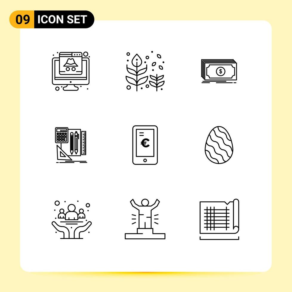 Set of 9 Commercial Outlines pack for pen book leaf stationary transfer Editable Vector Design Elements