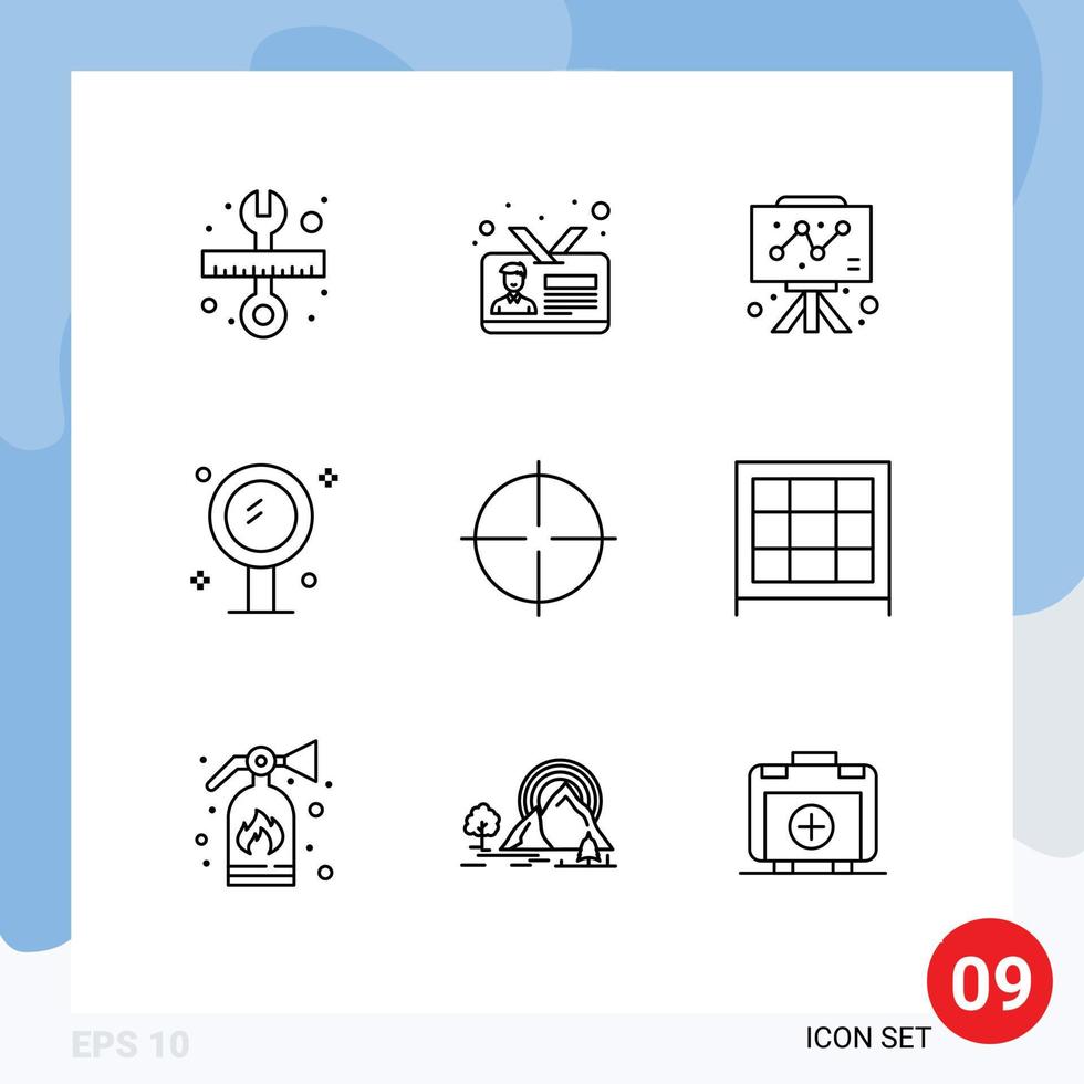 Stock Vector Icon Pack of 9 Line Signs and Symbols for reflection interior employee card beauty graph Editable Vector Design Elements