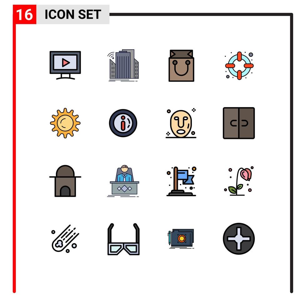 Set of 16 Modern UI Icons Symbols Signs for day support urban lifesaver shopping Editable Creative Vector Design Elements