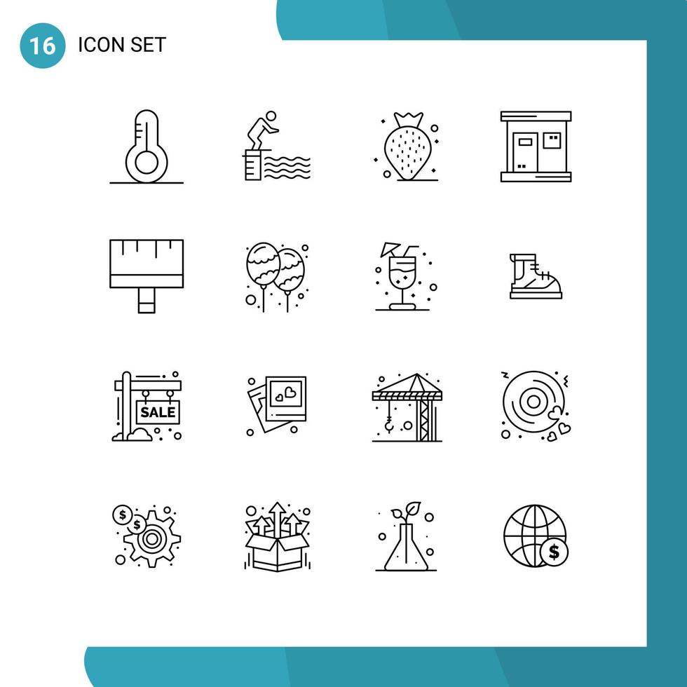 16 Universal Outlines Set for Web and Mobile Applications paint art berry wellness sauna Editable Vector Design Elements