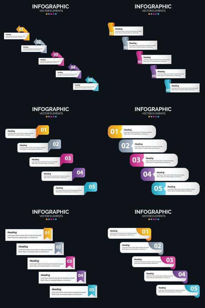 Vector 6 Infographics Pack Presentation slide template 5 Steps cycle diagrams and timelines