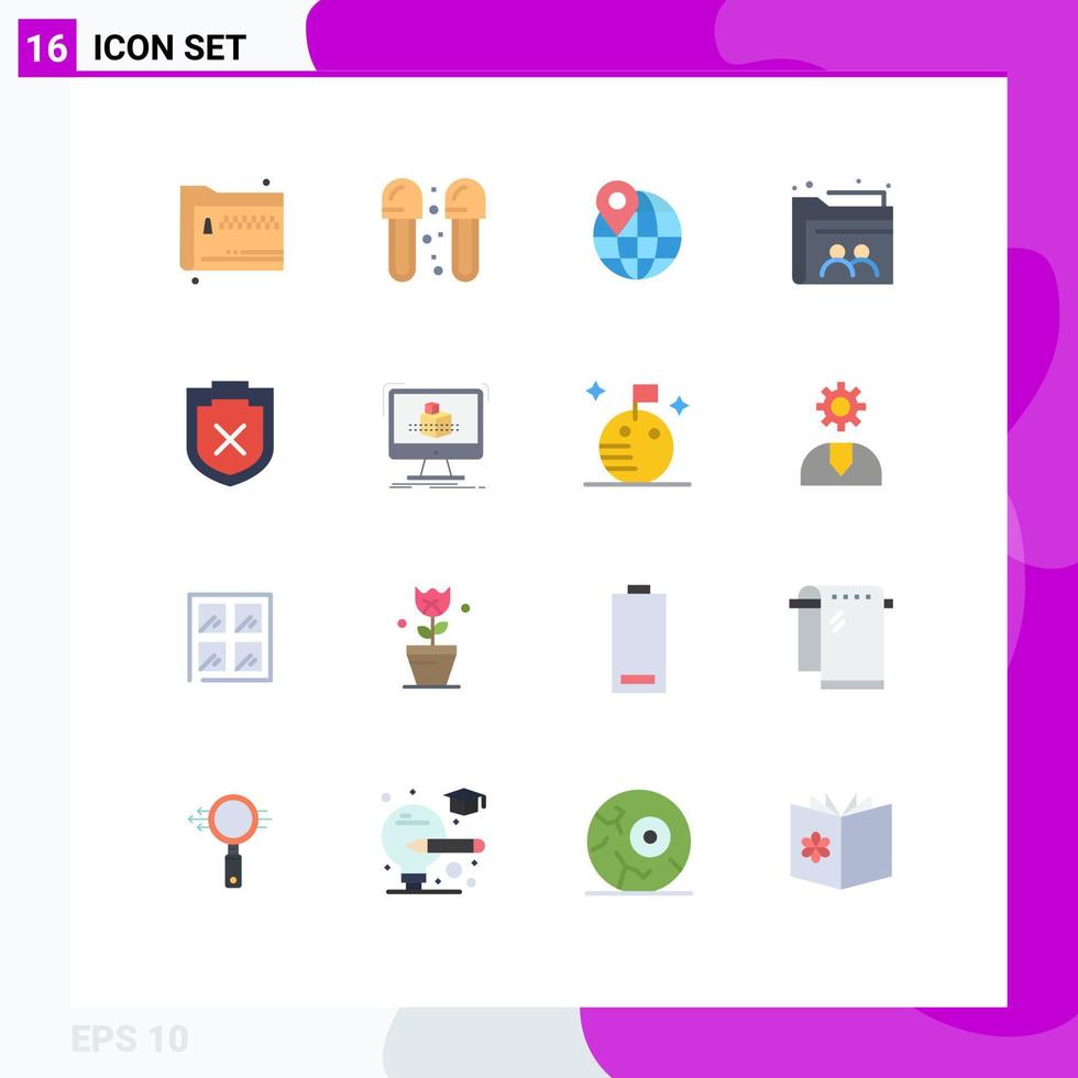 conjunto de 16 iconos de interfaz de usuario modernos signos de símbolos para archivo de seguridad ducha pin de usuario paquete editable de elementos de diseño de vectores creativos