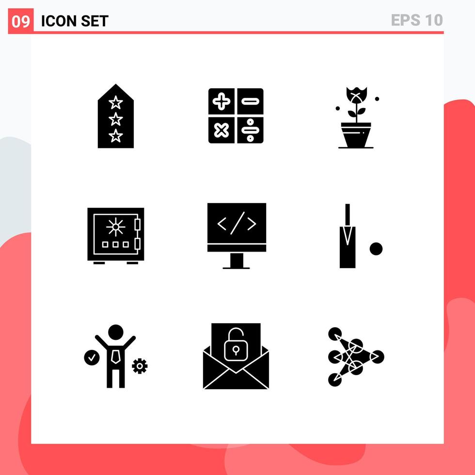 Mobile Interface Solid Glyph Set of 9 Pictograms of safety protection decoration deposit lock Editable Vector Design Elements