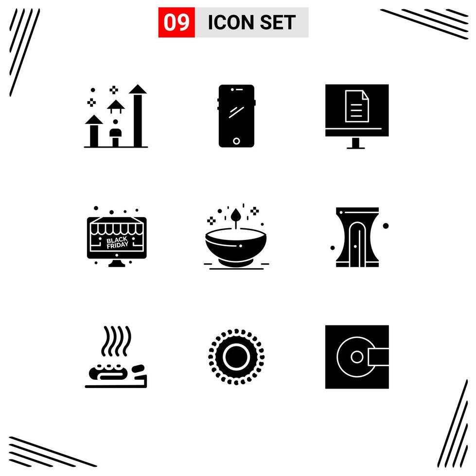 Universal Icon Symbols Group of 9 Modern Solid Glyphs of electronic black friday android school internet Editable Vector Design Elements