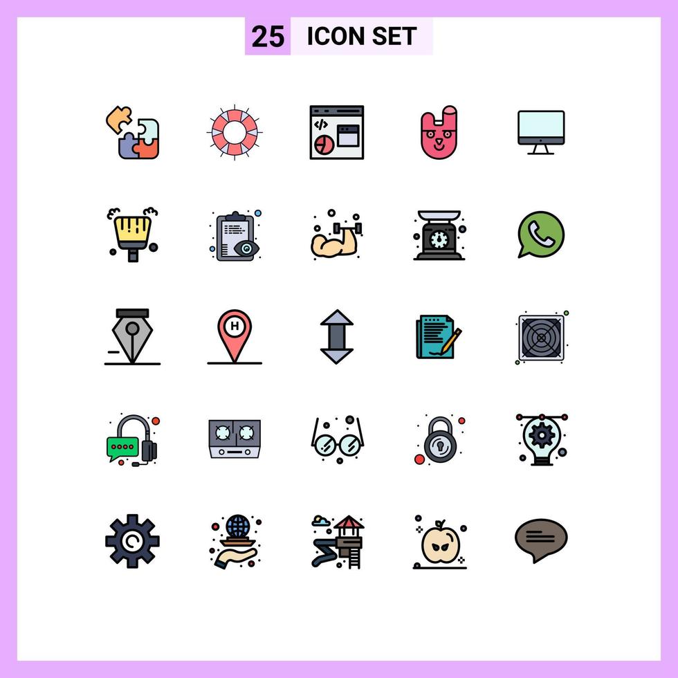 Group of 25 Filled line Flat Colors Signs and Symbols for face animal save programming develop Editable Vector Design Elements