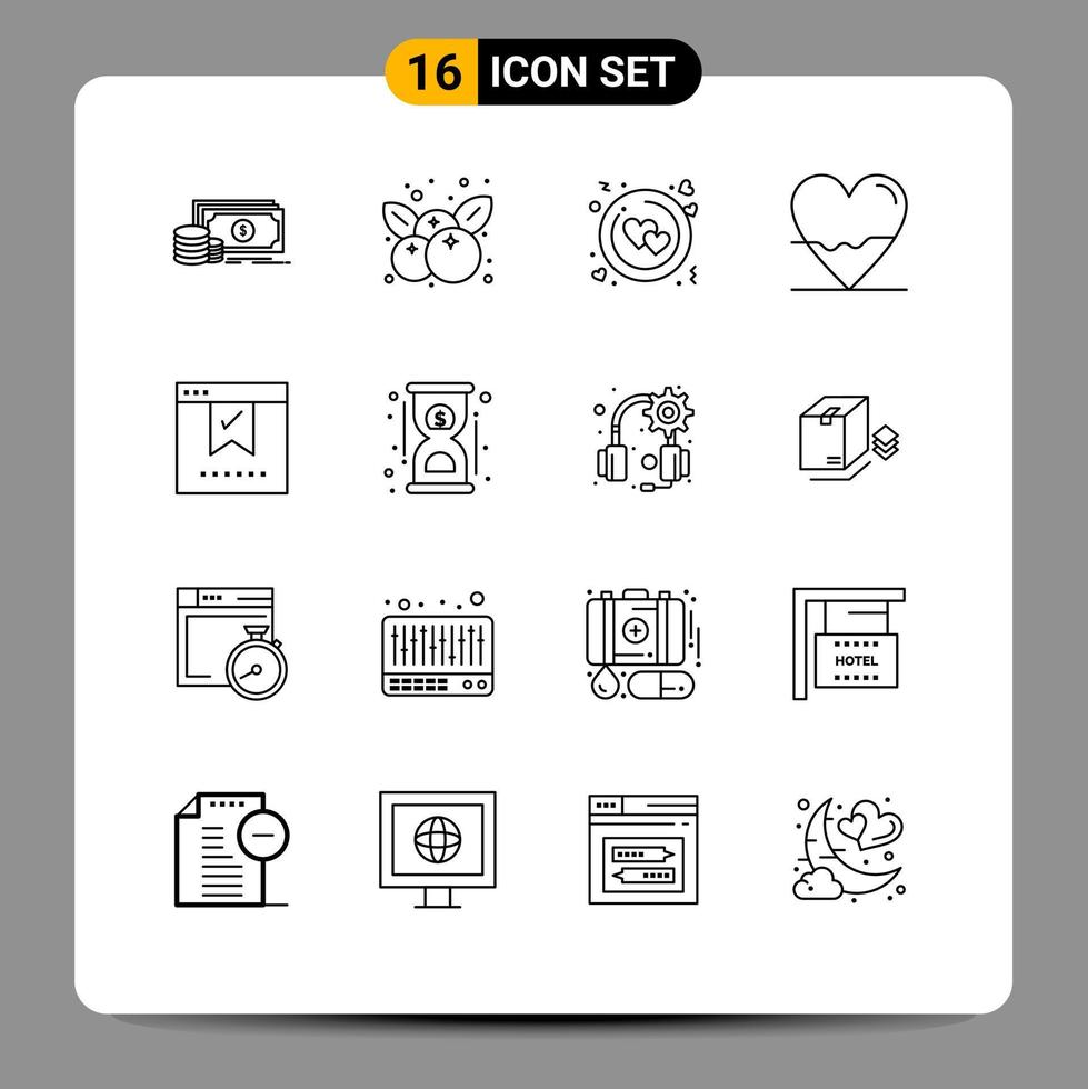 conjunto de 16 iconos de ui modernos símbolos signos para marcador laboratorio círculo corazón latido elementos de diseño vectorial editables vector