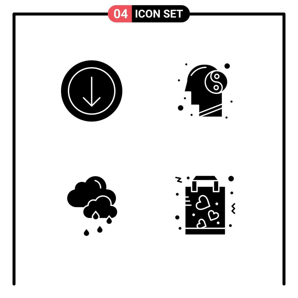 Group of 4 Solid Glyphs Signs and Symbols for arrow weather balance mind favorite Editable Vector Design Elements