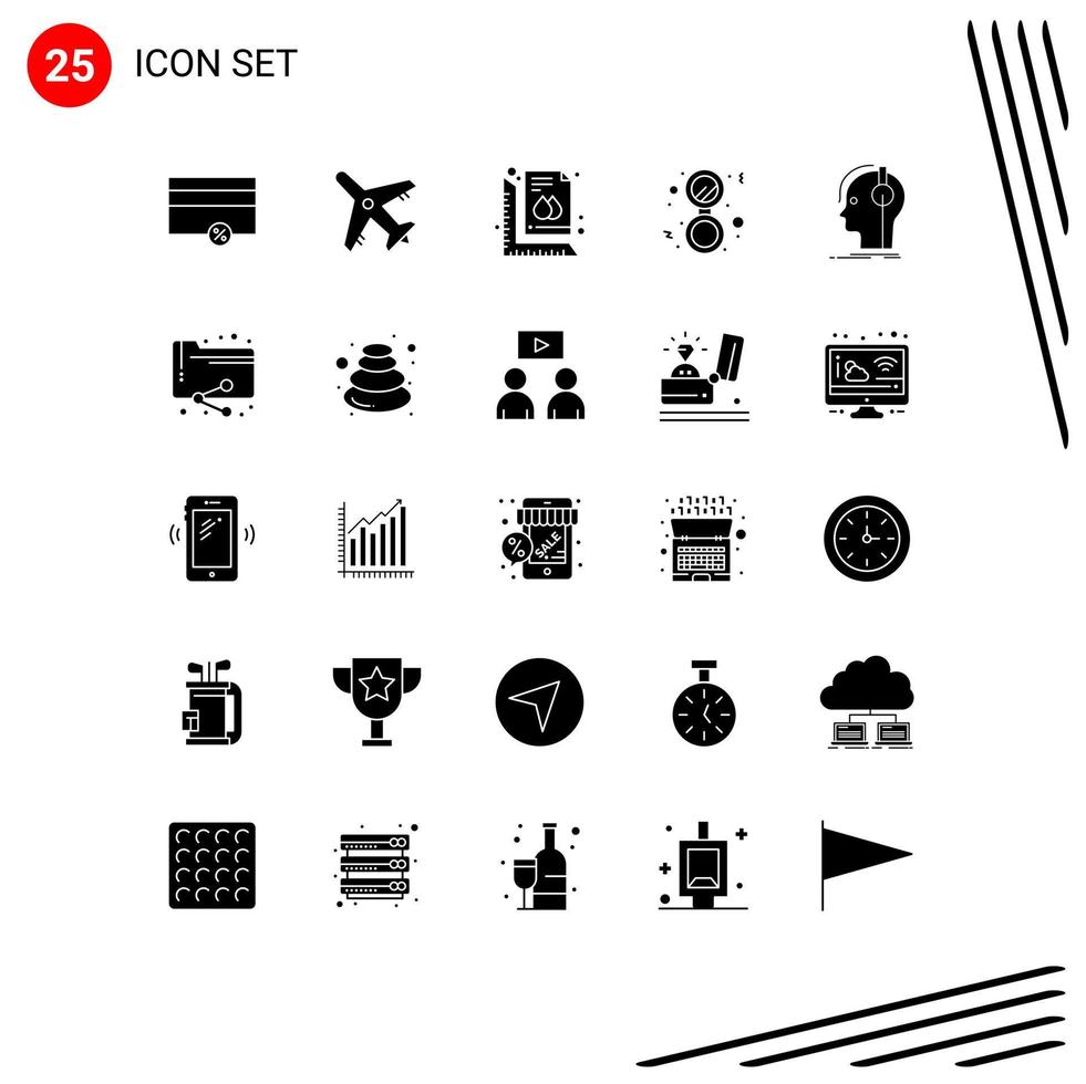 25 User Interface Solid Glyph Pack of modern Signs and Symbols of headphones solid ruler mirror bathroom Editable Vector Design Elements
