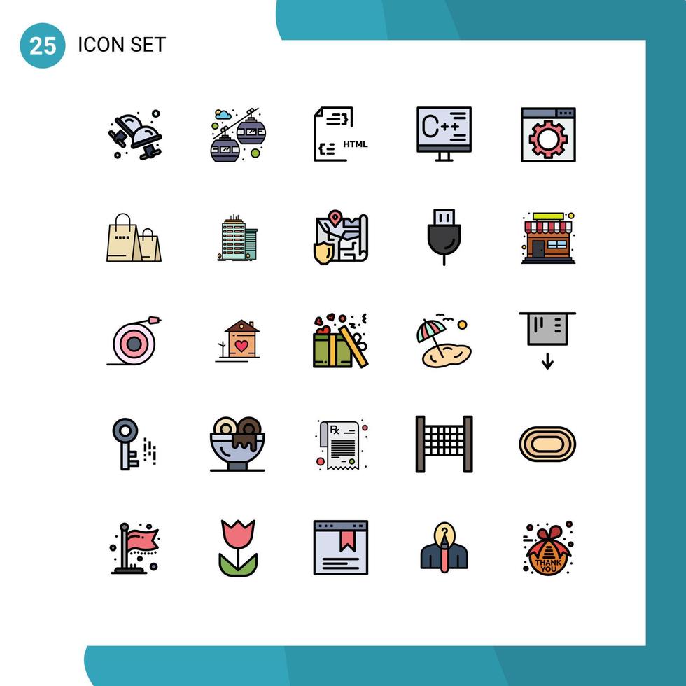 25 colores planos de líneas llenas de vectores temáticos y símbolos editables de desarrollo de optimización desarrollo desarrollo codificación elementos de diseño de vectores editables