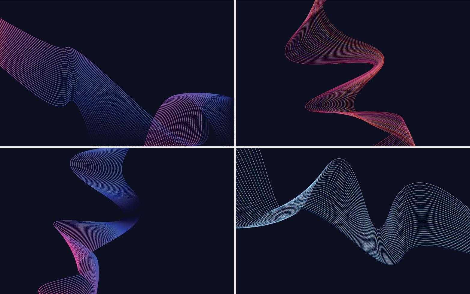 Set of 4 geometric wave pattern background Abstract waving line vector