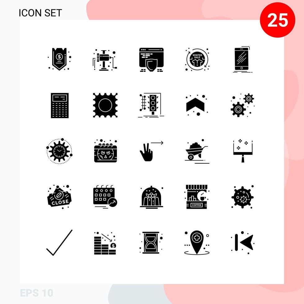 Pack of 25 Modern Solid Glyphs Signs and Symbols for Web Print Media such as device fashion protection clothing casual Editable Vector Design Elements