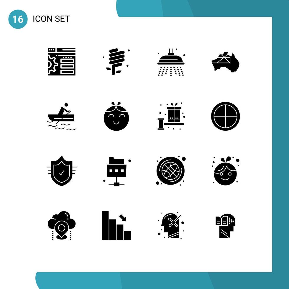 16 Universal Solid Glyph Signs Symbols of training boat water flag map Editable Vector Design Elements