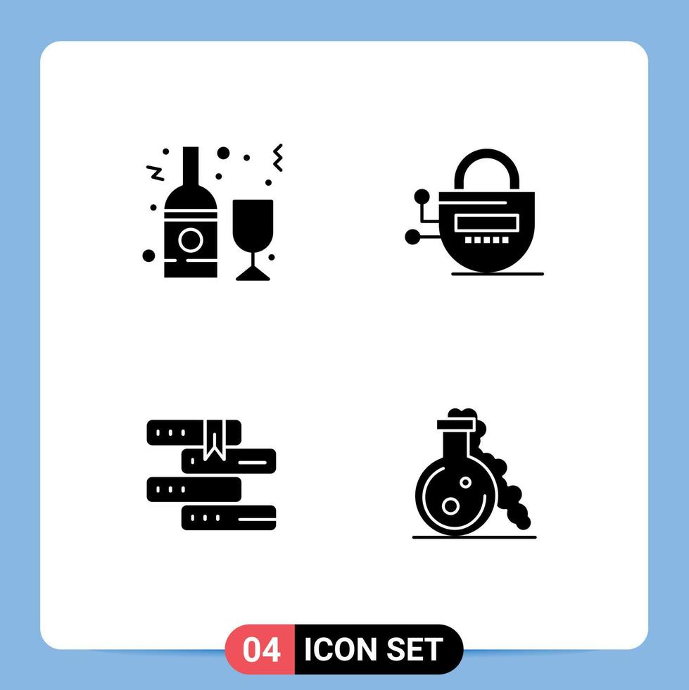 Stock Vector Icon Pack of 4 Line Signs and Symbols for alcohol books glass locked library Editable Vector Design Elements