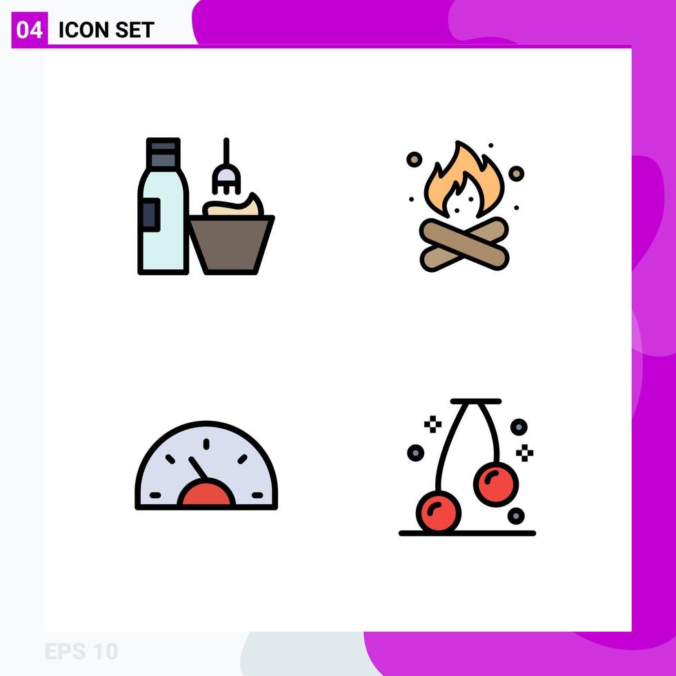 Pictogram Set of 4 Simple Filledline Flat Colors of cosmetics nature makeup camping bike Editable Vector Design Elements