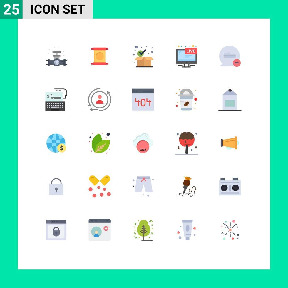 Modern Set of 25 Flat Colors Pictograph of chat live checkmark broadcasting tv Editable Vector Design Elements