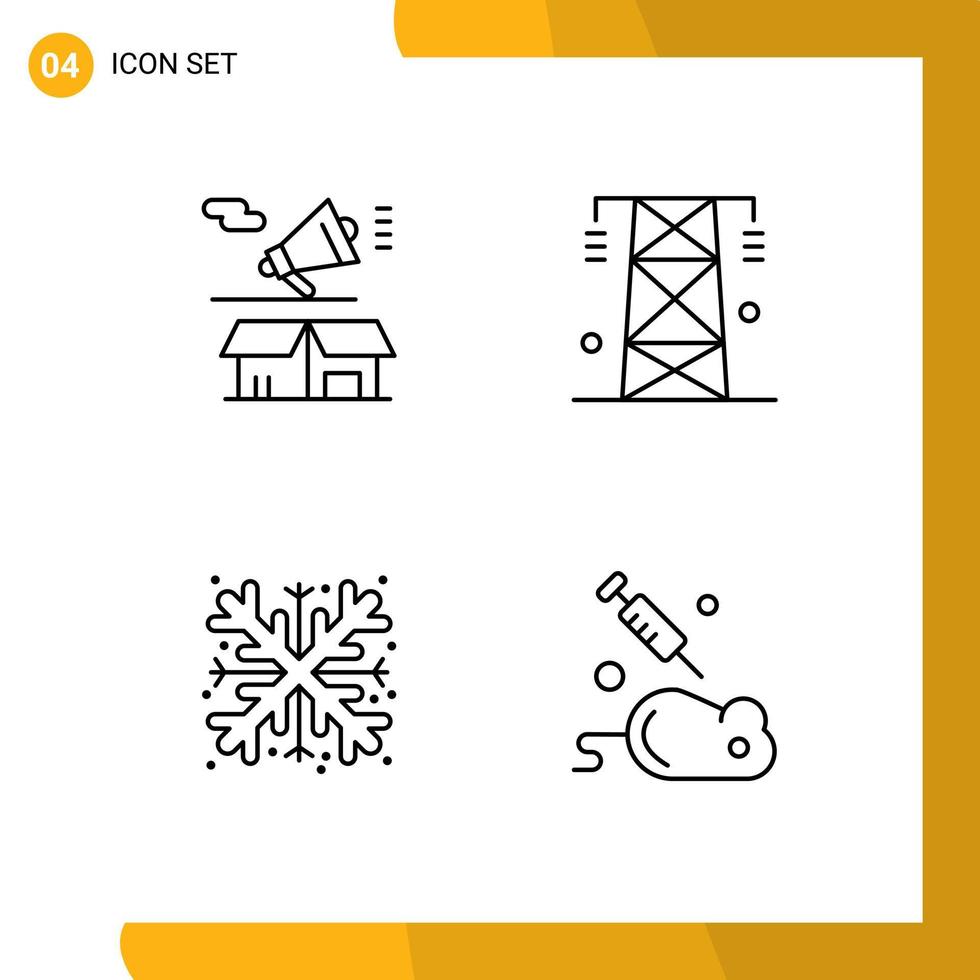 Editable Vector Line Pack of 4 Simple Filledline Flat Colors of marketing tower box energy snow Editable Vector Design Elements