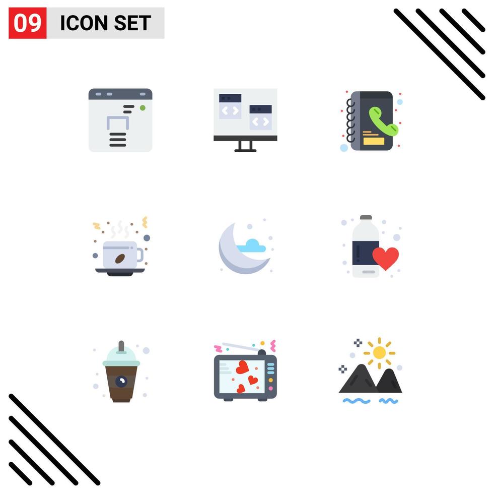 9 iconos creativos, signos y símbolos modernos de nube, libro caliente, bebida, café, elementos de diseño vectorial editables vector